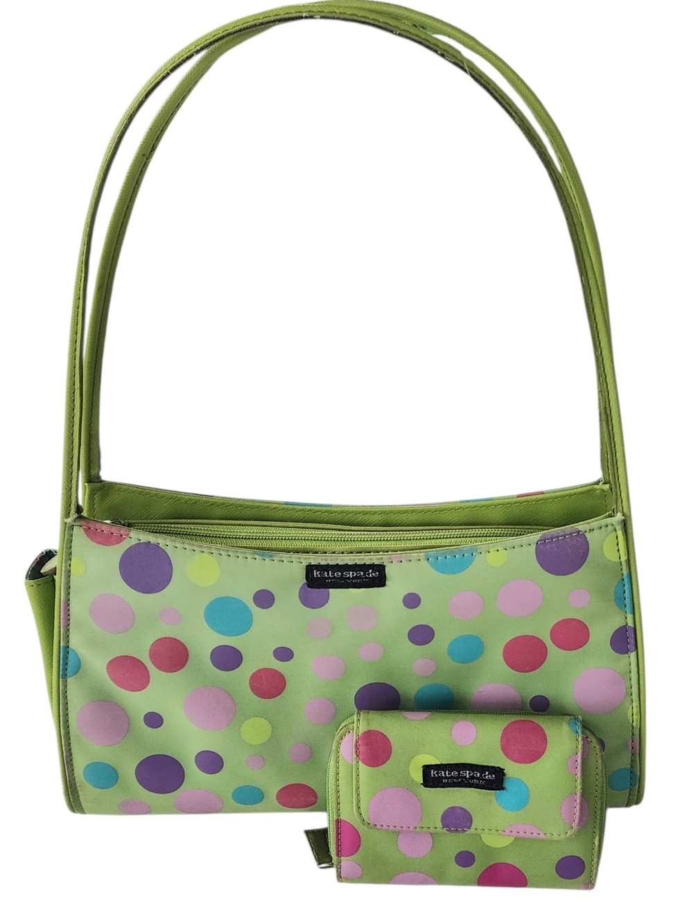Vintage Kate Spade Green Polka Dot Shoulder Bag and Wallet Set